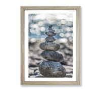 Stacked Zen Stones Painting Modern Framed Print | A2 Oak Framed Wall Art | Ready to Hang | Modern Historical Picture | Living Room Bedroom Lounge Office