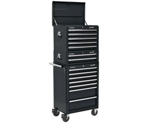 Stacking 14 Drawer Topchest Mid Box & Rollcab Bundle - Heavy Duty - Black