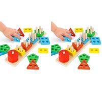 Stacking and Sorting Learning Puzzles, Montessori Wooden Sensory Toys for Toddlers (Medium (Pack of 2))