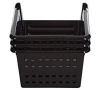 Stacking Basket - Multifunctional Storage Baskets - Made Of Plastic - Sturdy & Durable - Woven Design- Semi Open Front - Easy To Stack - Tier of 3-18CM (Black)
