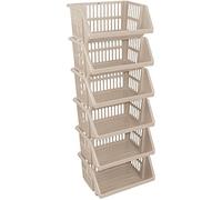 Stacking Basket - Multifunctional Storage Baskets - Sturdy & Durable - Made of Plastic - Woven Design- Semi Open Front - Easy to Stack - 35cm (Tier of 12, Cream)