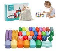 Stacking Block Stones - 21x15.5x5.2cm Wood Sorting Fun, Natural Texture Multi Colour Balancing Set, 28 To 38 Piece Irregular Rock Shapes Durrable Qualiity Smmooth Surrface - For & School