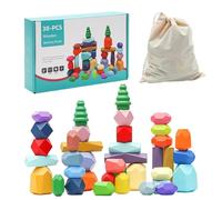 Stacking Block Stones - Wood Sorting Fun, 28 To 38 Piece Irregular Rock Shapes, Natural Texture Multi Colour Balancing Set, Durrable Qualiity Smmooth Surrface - For & School