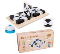 Stacking Blocks Puzzle - Wooden Brain Teaser Set | Spatial Thinking Game | 32 Pieces, 40 Challenge Cards, Bell | Imagination, Logic Development Toy For Kids, Family, Classroom, Tabletop Play