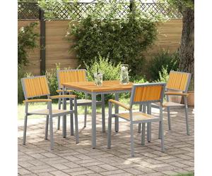 Stacking Chair 4pc Grey Solid Acacia Wood Outdoor Patio 56x57x87cm Stackable Set