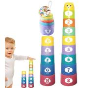 Stacking Cups - ABS, Learning Toy, Strong ABS | Super Material Sensory Toy, Tower Pyramid For 1 Year Old Boy & Girl, Stackable Bath Toys With Numbers, Letters, Patterns, Development Educationa