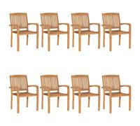 vidaXL 8x Solid Teak Wood Stacking Garden Chairs Furniture Outdoor Seating
