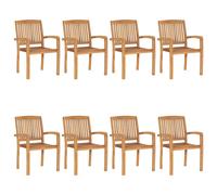 vidaXL 8x Solid Teak Wood Stacking Garden Chairs Furniture Outdoor Seating
