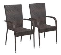 Stacking Outdoor Dining Chairs 2pcs Brown PE Rattan Steel Set2x 55.5x53.5x95 cm