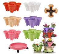 Stacking Pots for Vertical Gardening - 3-Tier Strawberry Planter Trio, Pack of 6 Planters for Herbs, Flowers, Vegetables, Indoor and Outdoor Use