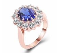 Stacking Ring, Pretty Rings for Women Flower with 1ct Oval Created Sapphir 18K Rose Gold Size S 1/2