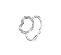 Stacking Ring, Thin Rings for Women Heart Hollowed Out with Round Shape Moissanite 9K White Gold Size H 1/2