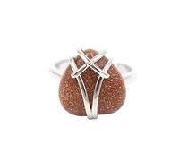 Stacking Rings, 1Pcs Natural Crystal Ring For Women Thumb Band Adjustable Heart Gemstone Ring Band Handmade Spiritual 7 Chakra Jewelry Gifts For Women Men Goldstone