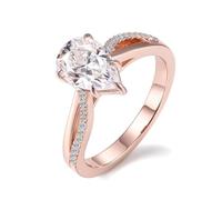 Stacking Rings for Women, Anillos para Mujer de Compromiso Teardrop with 1.5Ct Moissanite 14K Rose Gold Size T 1/2