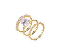 Stacking Rings for Women, Unique Engagement Ring 3 Ring Set with Pear Shape 4ct Moissanite 18K Yellow Gold Size V 1/2