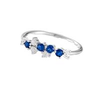 Stacking Rings Jewelry, Cute Ring Cluster with Blue Round Shape Lab Created Sapphire 18K White Gold Size R 1/2