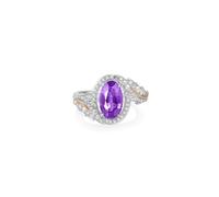 Stacking Rings Jewelry, The Promise Ring Silver Oval with 2.06Ct Created Purple Sapphire and Moissanite 9K White Gold Size I 1/2