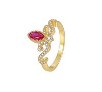 Stacking Rings Jewelry, Woman Rings 9K Yellow Gold Elegant with Red Marquise Lab Created Ruby Size O 1/2