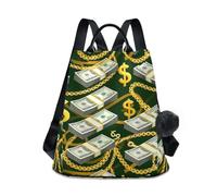 Stacks Us Hundred Dollar Bills Fashion Backpack Women, Stylish Polyester Shoulder Bag with Anti Theft Zipper