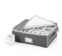 StackStorePlusMore China Cup Storage Chest - Quilted Fabric Container in Gray Measuring 16" x 13" x 6"H - Perfect Storage Case for Coffee Cups - Tea Cups - Mugs