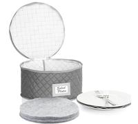 StackStorePlusMore China Storage Case - Salad Plate Quilted Case - 10 inches Diameter x 6 inches Height - Gray - Includes 12 Felt Separators