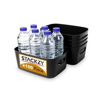 Stackzy Under Sink Storage Boxes - Strong Storage Baskets with Handles - Home, Kitchen and Bathroom Organiser - Rectangular Multi Use Storage Boxes -- Stackable Pantry Basket - Black, 100pcs