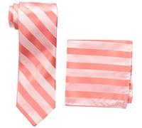 STACY ADAMS Men's Solid Woven Formal Stripe Tie Set, Coral, One size