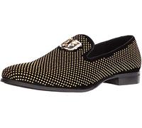 Stacy Adams Men's Swagger Studded Ornament Slip-on Driving Style Loafer, Black/Gold, 10 UK