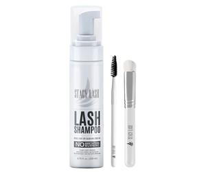 STACY LASH 6.76 fl.oz / 200ml Eyelash Extension Shampoo + Brush/Eyelid Foaming Cleanser/Wash for Extensions & Natural Lashes/Safe Makeup Remover/Supplies for Professional & Home Use