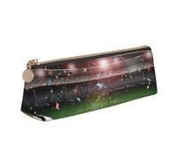 Stadium Football Arena Sports Leather Pencil Case Slim Design Pen Bag with Metallic Zipper Pocket Size for Or Student Office College Middle School Pen Pouch