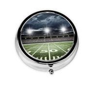 Stadium Football Satdium Field Light Night Print Mini Metal Pill Box 2.0x2.0x0.7 in Round Travel Medicine Pill Organizer Box for Purse Pocket