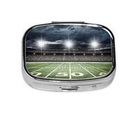 Stadium Football Satdium Field Light Night Print Pill Box 2 Compartment Medicine Pill Case,Portable for Pocket Or Purse Pill Box Decorative Metal Medicine Organizer