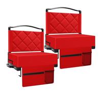 Stadium Seats with Back Support and Cushion Thick Padded Bleacher Chairs with Shoulder Strap, Portable Folding Stadium Seat Chairs for Bleachers Include Cup Holder and Side Pocket (Red, 2pcs)
