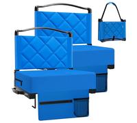 Stadium Seats with Back Support and Cushion Thick Padded Bleacher Chairs with Shoulder Strap, Portable Folding Stadium Seat Chairs for Bleachers Include Cup Holder and Side Pocket (Blue, 2pcs)