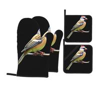 Stadium Sparrow Baking Gloves Pot mats, Barbecue Party Cooking 500â„‰ high Temperature Resistant Oven Gloves Pot lid mats 4 Pieces Set,