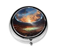 Stadium Sunset Dome Cute Pill Organizer - AM PM Pill Box, Small & Large Travel Pill Case, Unique Custom Design, Iron Plating, Perfect for Purse and On-The-Go