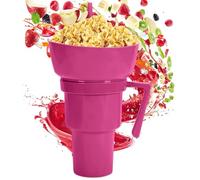 Stadium Tumbler with Snack Bowl, 2 in 1 Snack and Drink Cup Combo with Straw, 900ml Leakproof Popcorn Cups with Handle, Reusable for Travel, Movie Nights, Cinema, Home