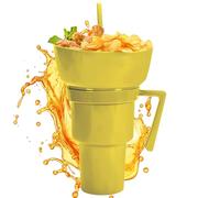 Stadium Tumbler with Snack Bowl, 2 in 1 Snack and Drink Cup Combo with Straw, 900ml Leakproof Popcorn Cups with Handle, Reusable for Travel, Movie Nights, Cinema, Home