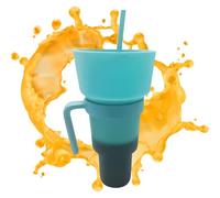 Stadium Tumbler with Snack Bowl, Cup Bowl Combo with Straw, Leakproof Travel Cups Reusable Multifunction Cups for Adults Kids, Reusable Water Bottle Tumbler for Birthday Movie Nights Sports