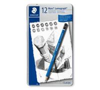 STAEDTLER 100 G12 Mars Lumograph Graphite Pencils For Drawing & Sketching - Assorted Degrees, 6B-4H (Tin Of 12 Pencils)