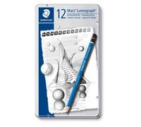 Staedtler 100 G12 S Mars Lumograph Pencils 8B-2H with Soft Grades - Tin of 12