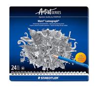 STAEDTLER 100 G24 Mars Lumograph Graphite Pencils for Drawing & Sketching - Assorted Degrees, 12B-10H (Tin of 24), Blue