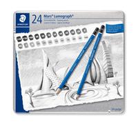 STAEDTLER 100 G24 Mars Lumograph Graphite Pencils for Drawing & Sketching - Assorted Degrees, 12B-10H (Tin of 24), Blue