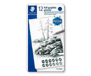 STAEDTLER 100G M12 Mars Lumograph Full Graphite Pencils, Tin of 12 Assorted Grades