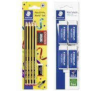 STAEDTLER 120 SBK8P1 Noris Graphite Pencil - HB Degree - Pack of 8 Pencils + Sharpener + Eraser + 4 Mars Plastic 526 50 Erasers
