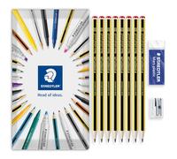 STAEDTLER 121 Noris School Pencil + Mars Plastic Eraser + Metal Single-Hole Sharpener | Essential Pack of 8 Grade HB Pencils in Envelope Gift Packaging | Ideal for Back to School