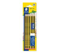 STAEDTLER 121S1BK10D Noris School Graphite Pencils - HB Degree (Pack of 10 Pencils + Sharpener + Eraser)