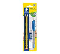 STAEDTLER 121SET BKD Noris School Graphite HB Pencil Student Stationery Set (Pack of 2 Pencils, Blue Pen, Ruler, Eraser Plus Sharpener), Black