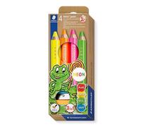 STAEDTLER 140 C4P1 Noris Junior 3-in-1 Colouring Pencils for Toddlers Aged 3+ - Assorted Neon Colours (Pack of 4 + Sharpener)