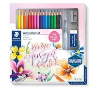 STAEDTLER 146 10C meTime 18-Piece Set - Watersoluble Watercolour Pencils and Colouring Pencils for Adults, 12 Colouring Pencils with Water Brush, Eraser and Sharpener C